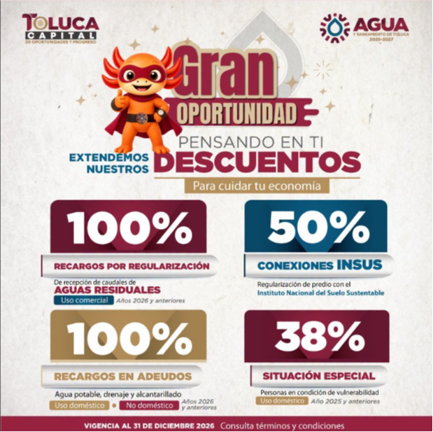 Descuentos en agua buscan aliviar adeudos en 2026