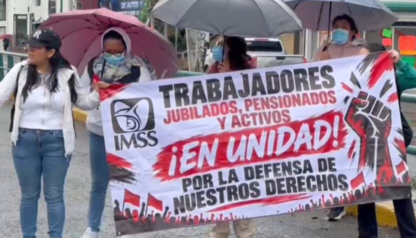 Protestan trabajadores del IMSS en el Valle de Toluca