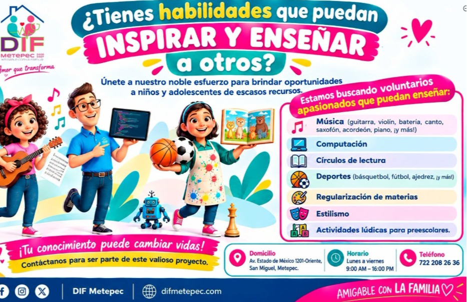 DIF Metepec busca voluntarios para enseñar a niños