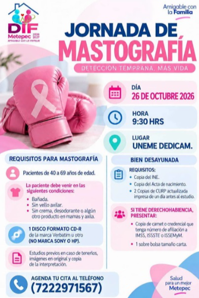 DIF Metepec invita a jornada gratuita de mastografía