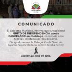 Cancelan Grito de Independencia en Jilotzingo